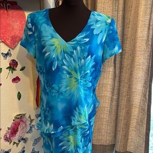 Vintage 1990’s Miss Dorby, short capped sleeve blue floral maxi dress. Size 12.